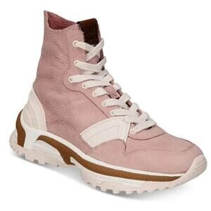COACH G3251 Nubuck Leather High Top Platform Sneakers in Blush Pink Unisex Sz 39